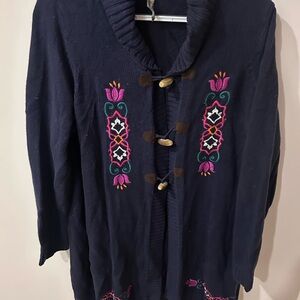 Hanna Andersson Navy Cardigan with Colorful Embroidery